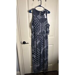 NWT New York & Co  Women  XL Hi-Lo Romper Navy Bandana  Keyhole Pocket W/Pockets